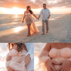 Pearl Tulle Maternity Gown in Blush